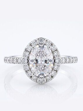 Oval Cut Halo Classic Style Ring, 925 Sterling Silver Engagement
